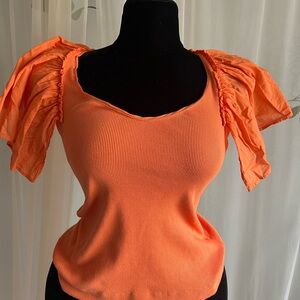 Maeve Vibrant Orange Ruffle Sleeve Blouse